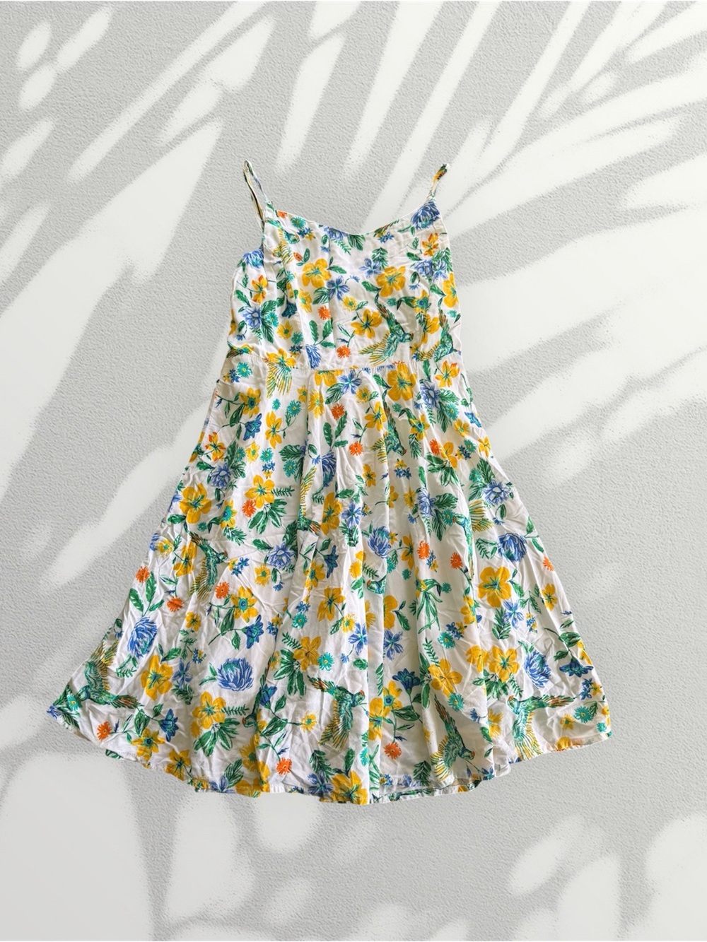 White Floral Sundress with Yellow & Blue Flowers